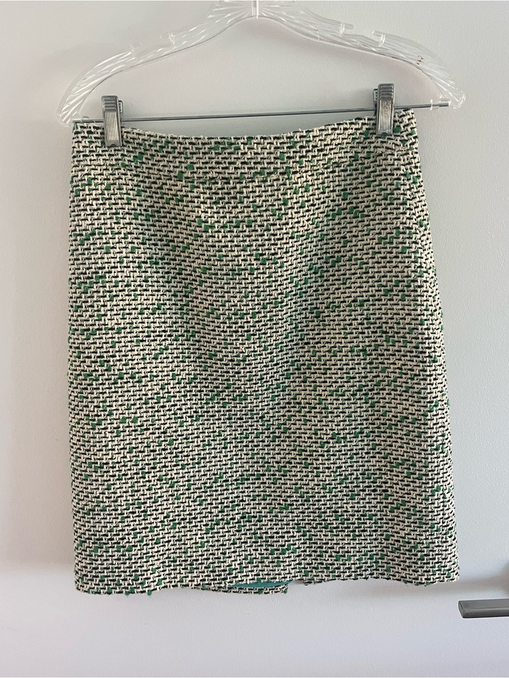 Kate Spade Green & White Tweed Knee Length Pencil Skirt Size 4